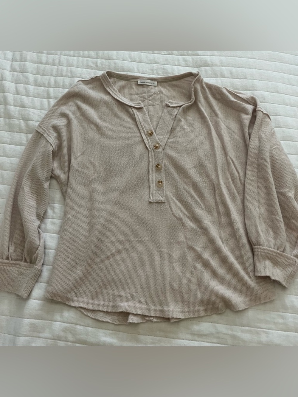 Light Beige Waffle Knit Henley Top